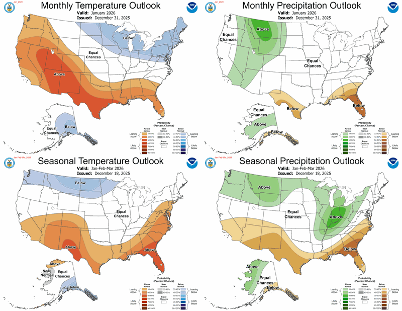 Monthly and 90-Day Forecast for Temperature and Precipitation