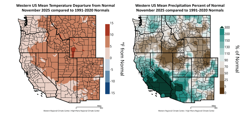 November 2025 Temperature and Precipitation Departures from Normal