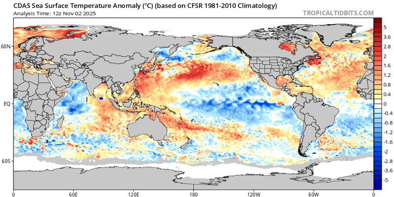 Sea Surface Temperature Departures November 2, 2025