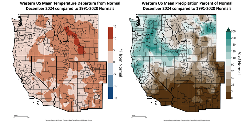 December 2024 Temperature and Precipitation Departures from Normal