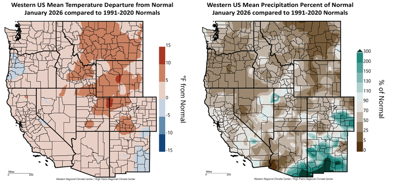 January 2026 Temperature and Precipitation Departures from Normal