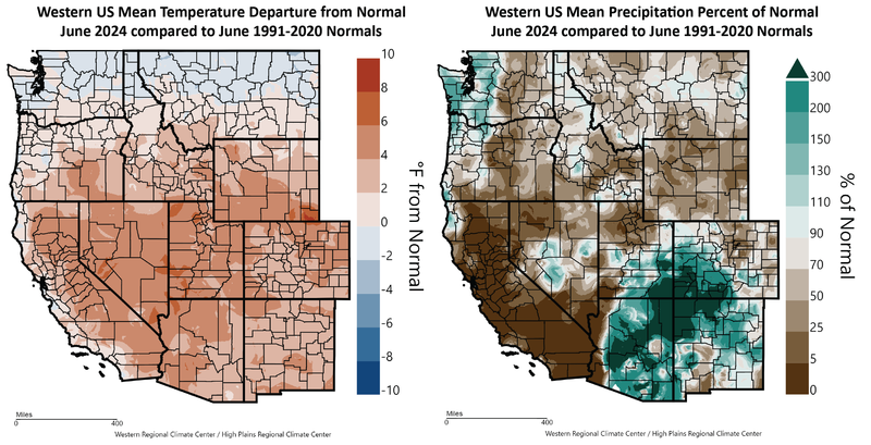 June 2024 Temperature and Precipitation Departures from Normal