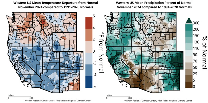 November 2024 Temperature and Precipitation Departures from Normal