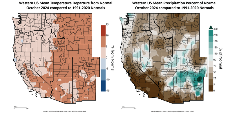 October 2024 Temperature and Precipitation Departures from Normal