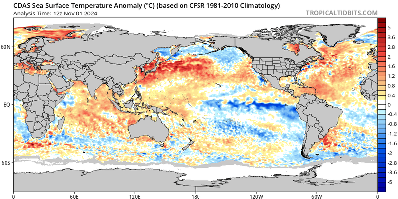 Sea Surface Temperature Departures November 1, 2024